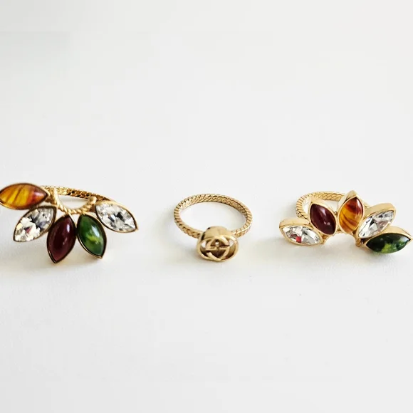 Gucci Interlocking Flower Multifinger Triple Band Ring - Size 6 - Picture 3 of 13